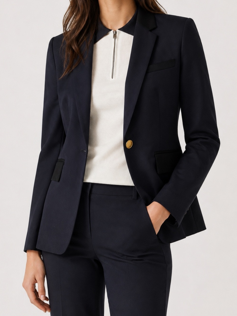 Rag & Bone Windsor Navy Black Accent Cotton Blazer